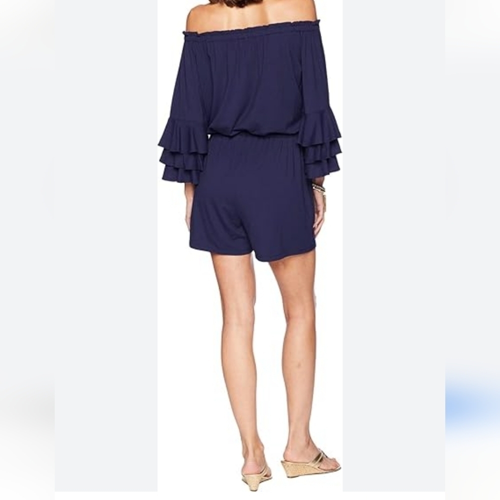 Lilly Pulitzer Navy Blue Off-Shoulder Ruffle Romper - Picture 8 of 8